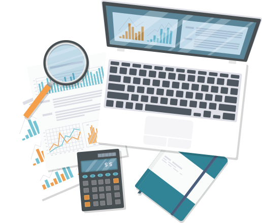 Create an investment plan visual – computer, calculator, charts